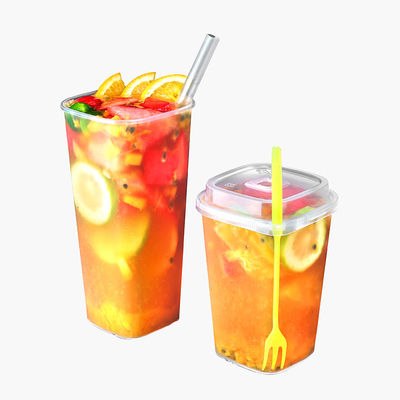 Tazas plásticas de los PP de la burbuja del cuadrado 24Oz 500ml Boba de un sólo recinto